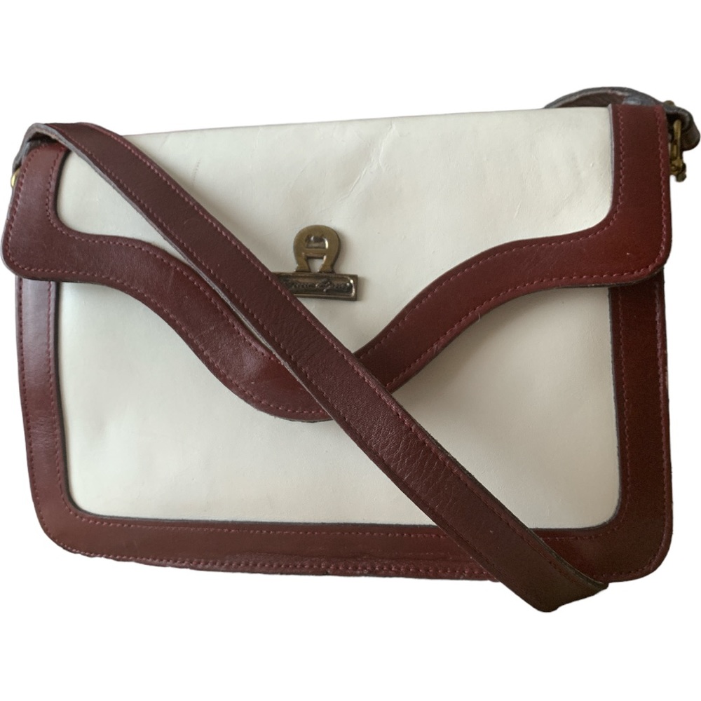 ETIENNE AIGNER  White and Brown Leather Shoulder Bag